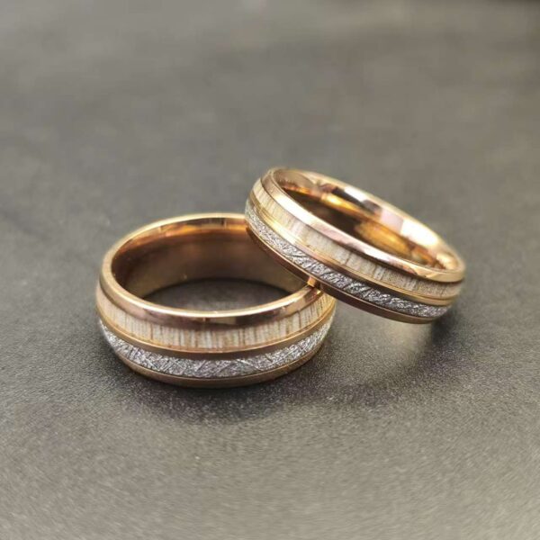 Inlaid Double Groove Marble Silver Stainless Steel Ring