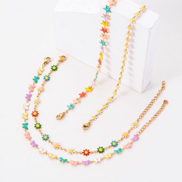 Stainless Steel Colorized Butterfly Five-pointed Star Flower Bracelet - Image 2