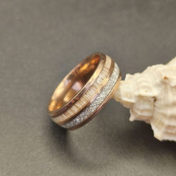 Inlaid Double Groove Marble Silver Stainless Steel Ring - Image 5