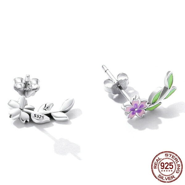 S925 Silver Jewelry Personalized Fashion Flower Leaves Sterling Silver Stud Earrings - Image 3