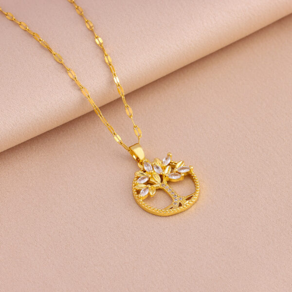Retro Casual Copper Inlaid Zircon Gold Plated Tree Of Life Pendant - Image 3