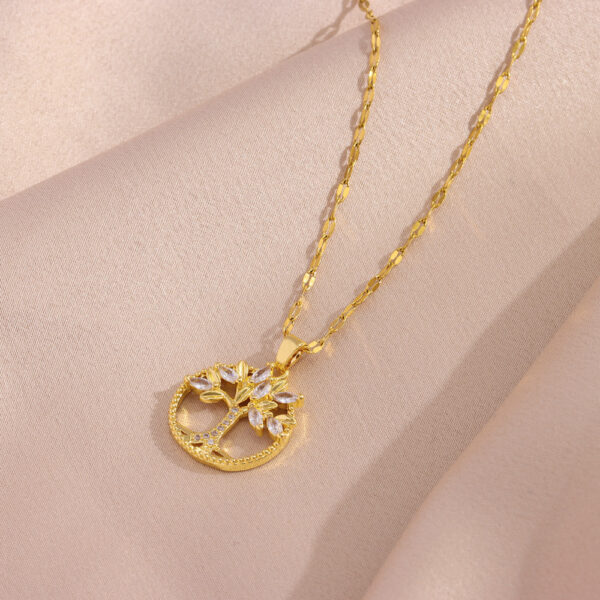 Retro Casual Copper Inlaid Zircon Gold Plated Tree Of Life Pendant - Image 5