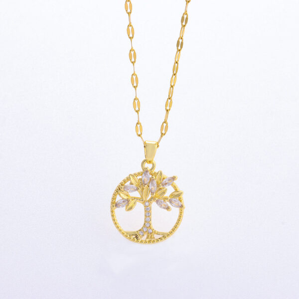 Retro Casual Copper Inlaid Zircon Gold Plated Tree Of Life Pendant - Image 2