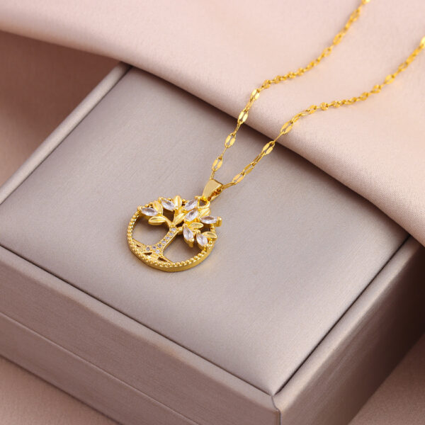 Retro Casual Copper Inlaid Zircon Gold Plated Tree Of Life Pendant